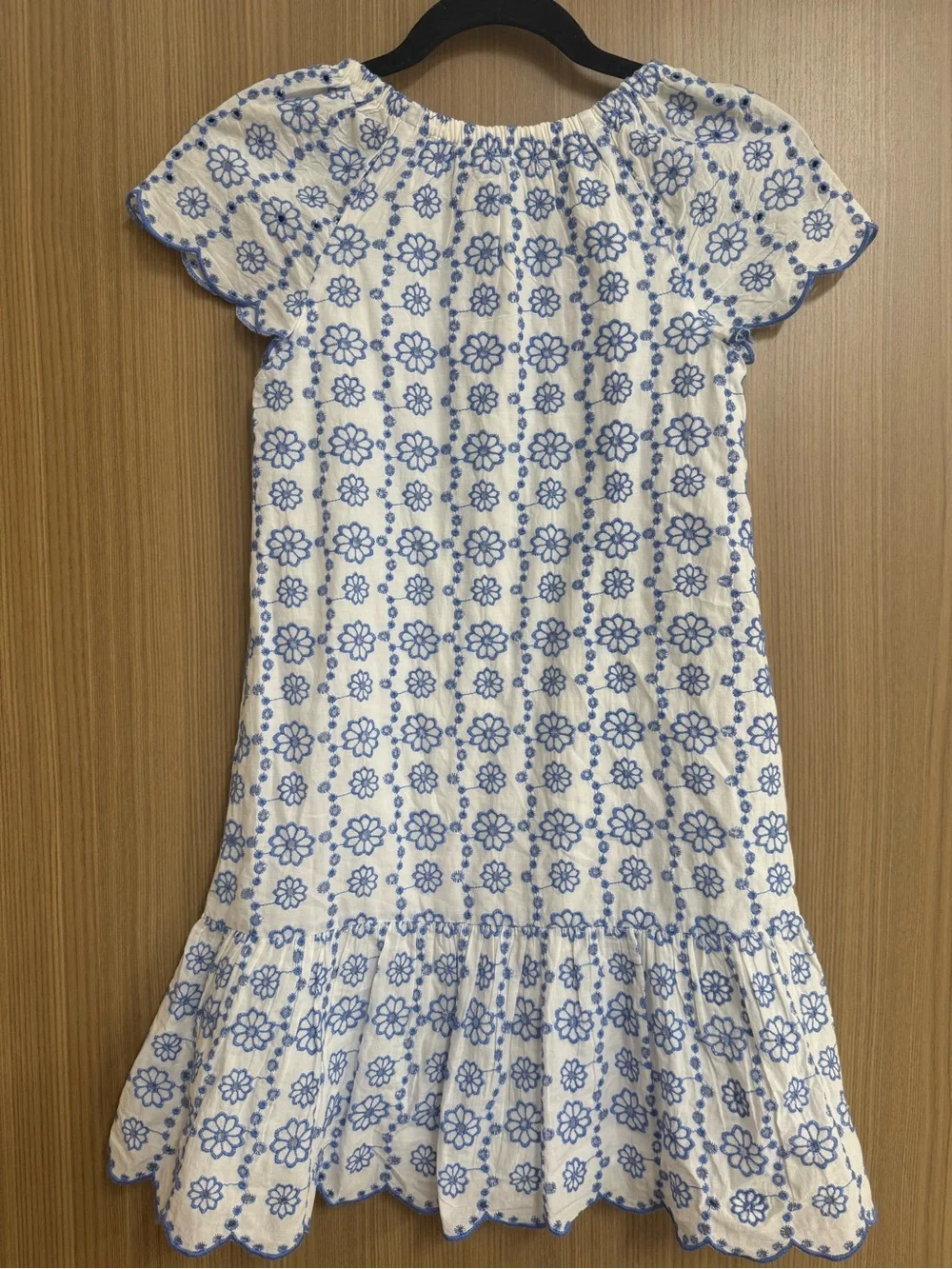 Vineyard Vines Girls White and Blue Floral Cotton Eyelet Sundress